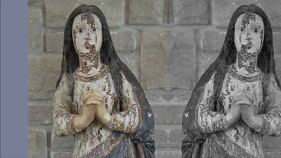 Thumbnail: Large Antique 18th C Spanish Colonial Carved Wood Virgin Mary Figure Santos