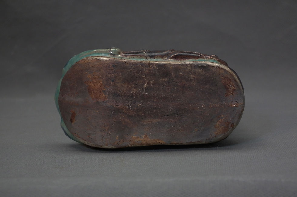 Thumbnail: Antique Ming Dynasty Sancai Glazed Ceramic Scholar’s Brush Holder in Boot Shape