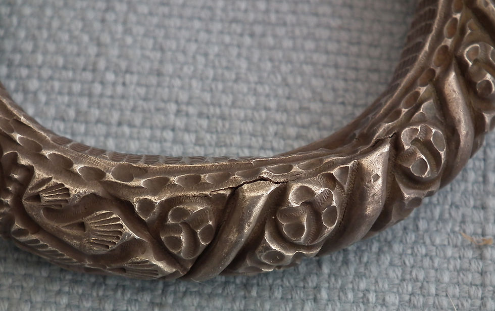 Thumbnail: Antique 10th-15th c Islamic Silver Bracelet With Lion's Head Terminals