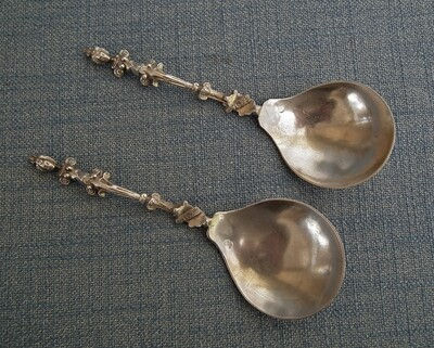 Thumbnail: Pair of Antique European Solid Silver Figural Marriage Spoons