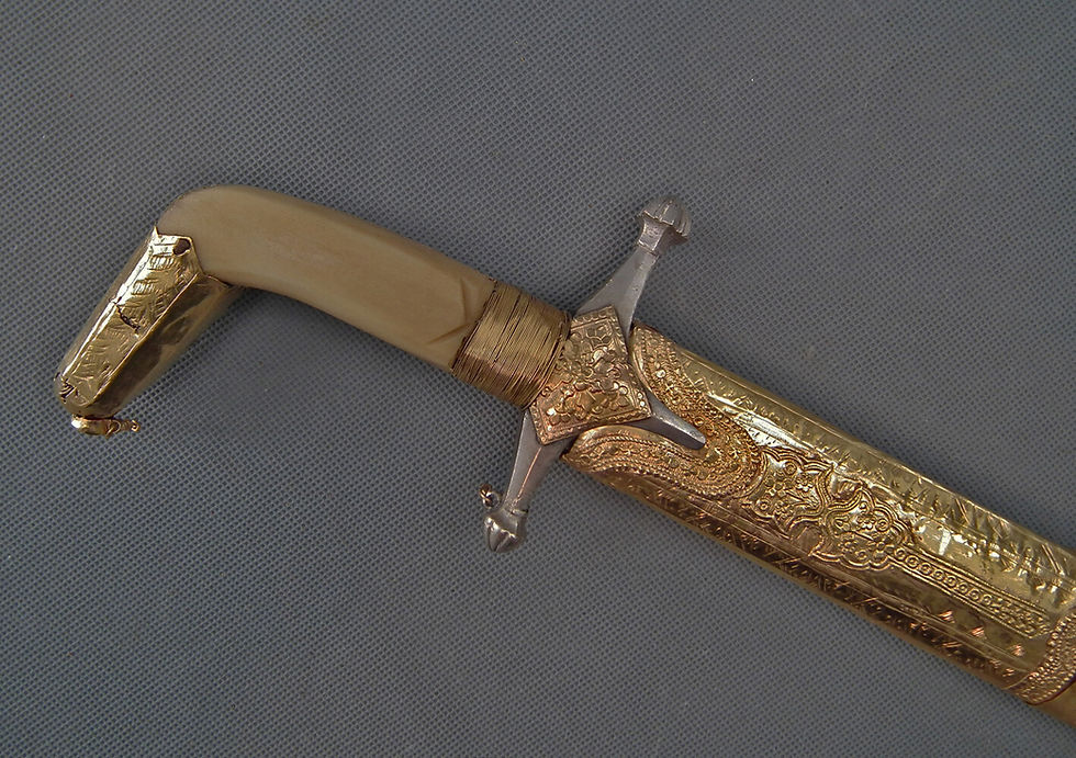 Antique Gold Mounted Arab Islamic Sword Shamshir Damascus Steel Mughal Blade