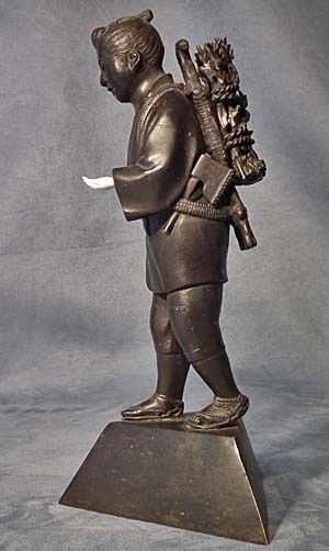 Thumbnail: Antique Japanese Bronze Sculpture Figure Kinjiro Ninomiya Sontoku