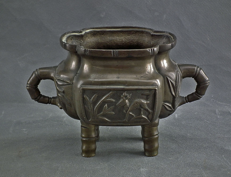 Thumbnail: Antique Chinese Qing dynasty Bronze Incense Burner Censer Bamboo Pattern