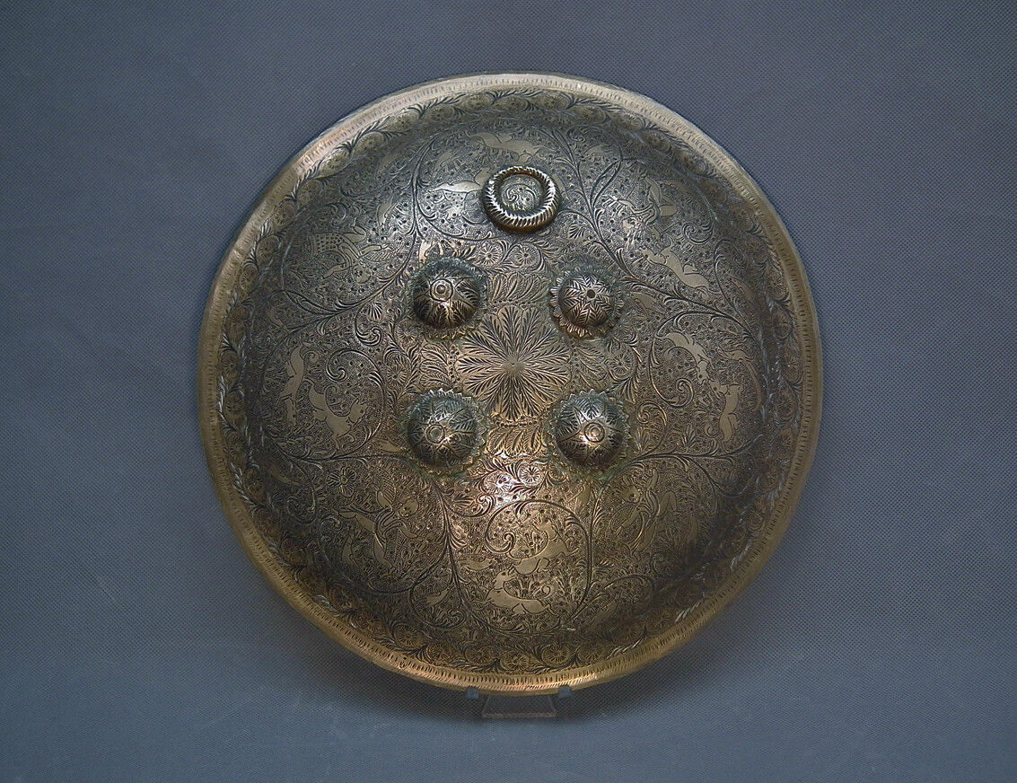 Antique Indo-Persian 19th century Islamic or Sikh Brass Shield Dhal