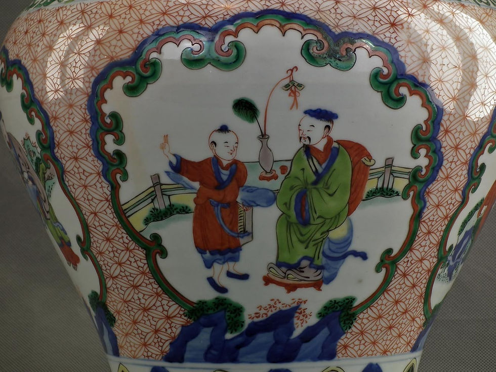 Thumbnail: Antique 17th Century Transitional Period Chinese Wucai Procaine Baluster Vase