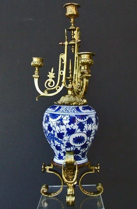 Thumbnail: Antique Chinese Qing Dynasty Blue And White Vase In Ormolu Mounting