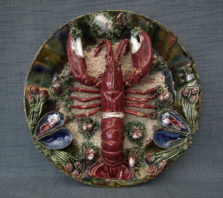 Antique Majolica Palissy Style Lobster Plate Jose Cunha Caldas da Rainh