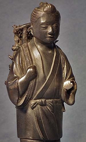 Thumbnail: Antique Japanese Bronze Sculpture Figure Kinjiro Ninomiya Sontoku