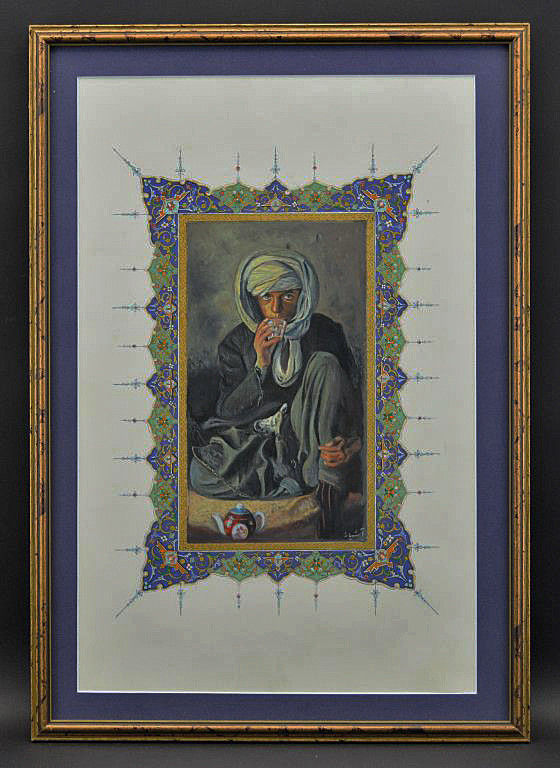 Thumbnail: Indo Persian Central Asian  Miniature Painting Young Man Drinking Tea