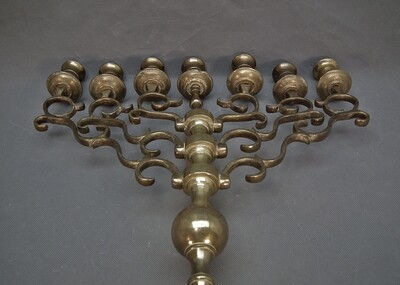 Thumbnail: Antique Judaica 19th Century Pair of Polish Large Brass Jewish Menorahs