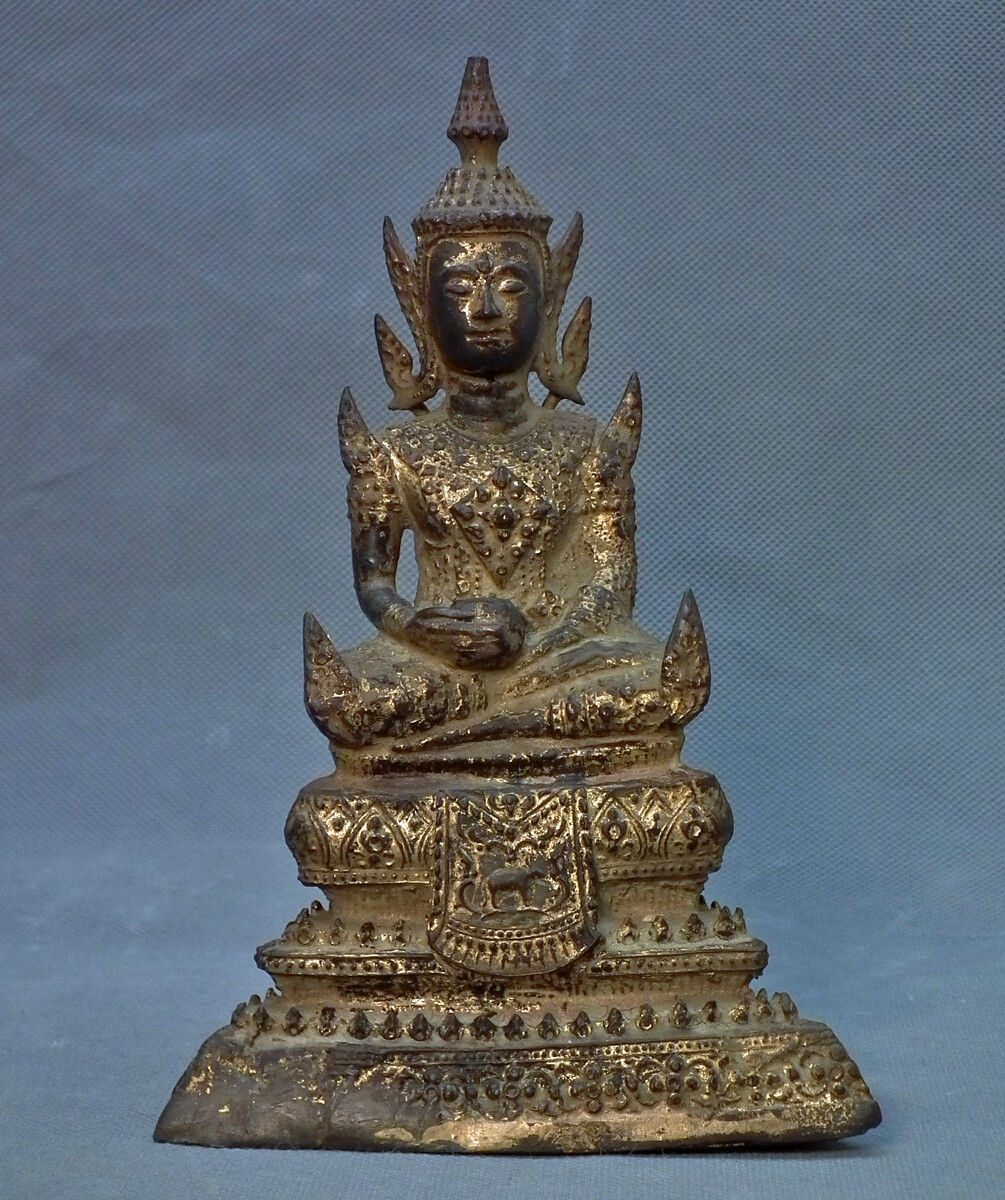 Antique Thai Siam Bangkok Rattanakosin Siamese Gilt Bronze Buddha Figure