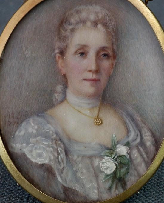 Antique 19th century Painted Miniature Portrait Of a Lady