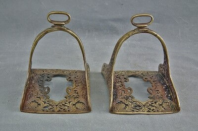 Thumbnail: Antique 19th Century Turkish Ottoman Islamic Brass Saddle Stirrups