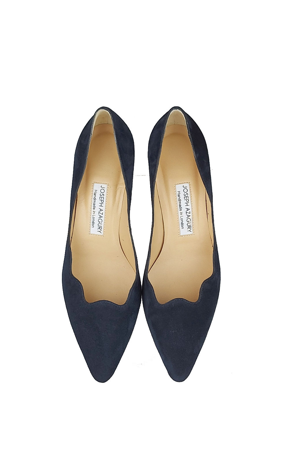 Navy suede kitten heel pump, handmade in London by Joseph Azagury