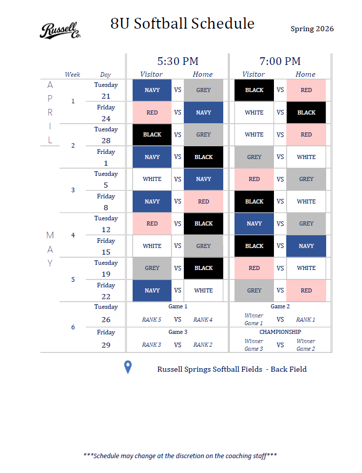 Sbl - 8U Schedule 2026 -RCYL