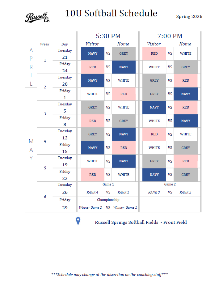 Sbl - 10U Schedule 2026 -RCYL