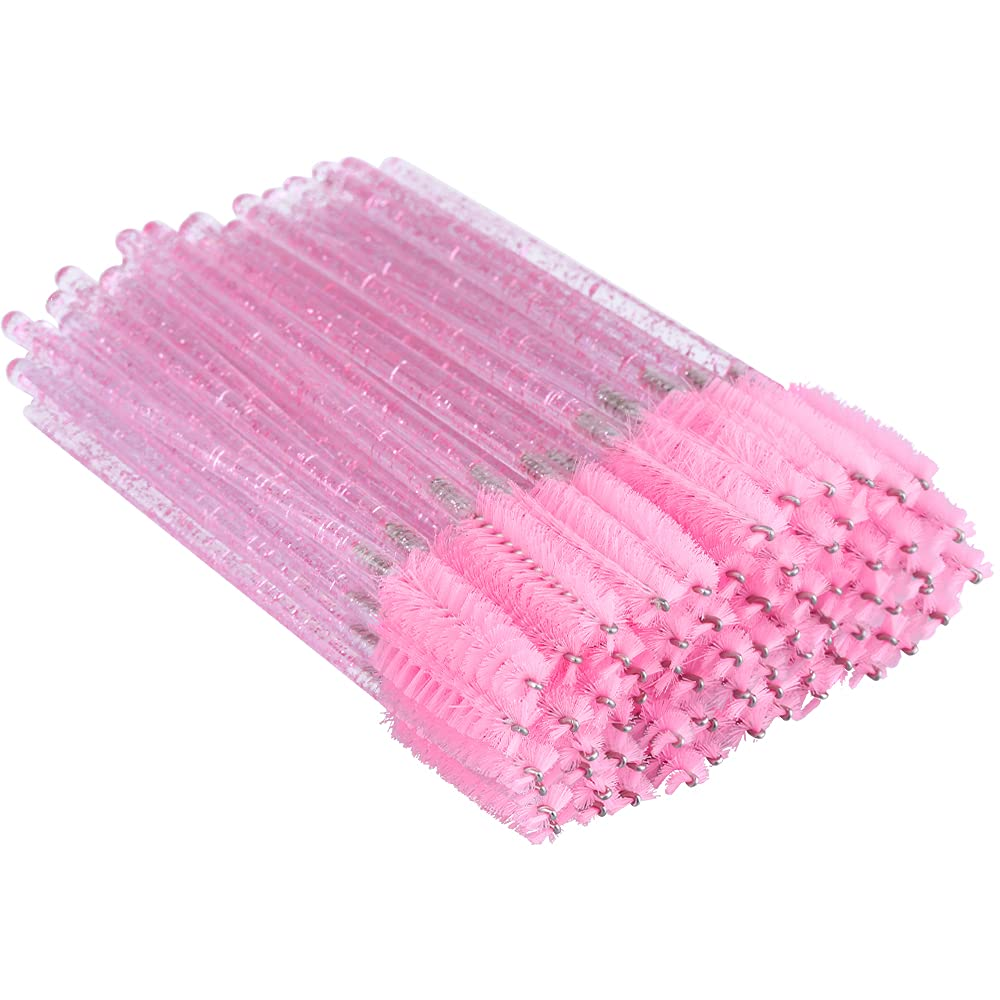 100PCS Eyelash Mascara Brushes, Disposable Lash Spoolies (Pink)