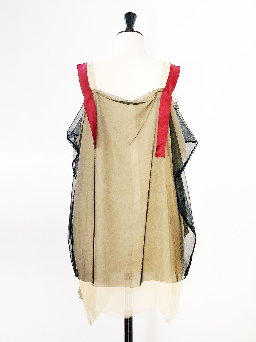 Thumbnail: Retro canotta, mini abito in crepon di seta color cognac