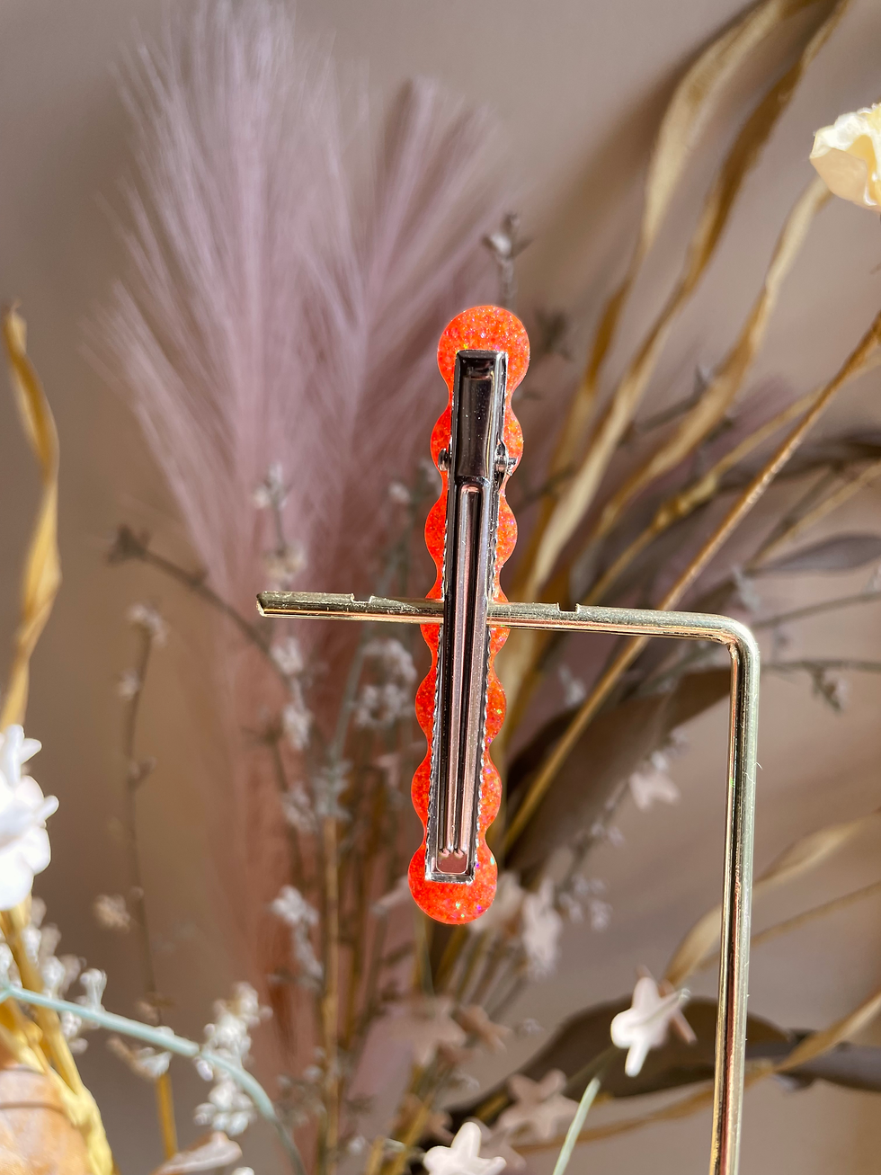 Miniature : Barrette zigzag paillettes oranges