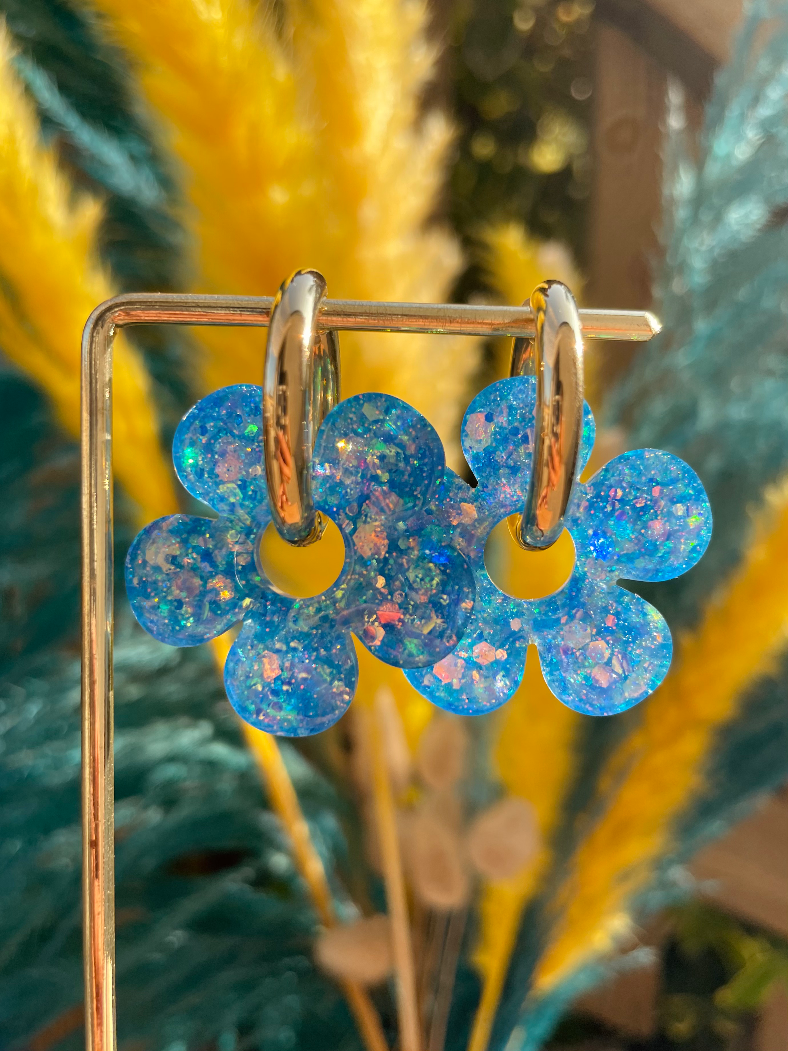 Ensemble pampilles grandes fleurs paillettes bleues