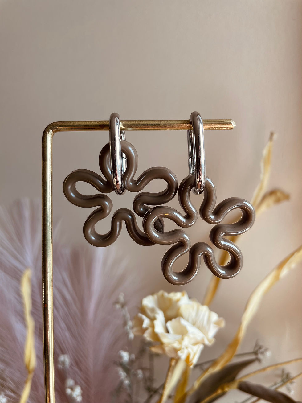 Miniature : Ensemble pampilles grandes fleurs marrons avec créoles au choix