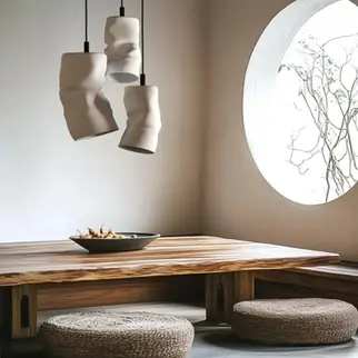 Wabi Sabi Series – Raw, organic handcrafted ceramic pendant light inspired by natural textures.