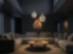 Cepa Coral pendant light hanging above a coffee table in a dark living room