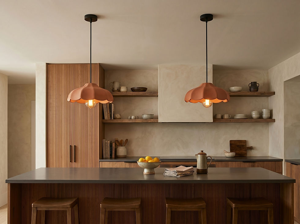 Naaya Dahlia ceramic pendant light over kitchen island terracotta handmade