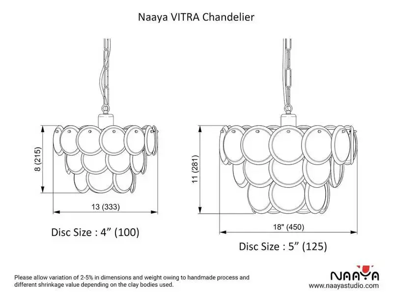 Thumbnail: Technical dimensions for a modern luxury cluster chandelier featuring cascading sculptural disc elements.