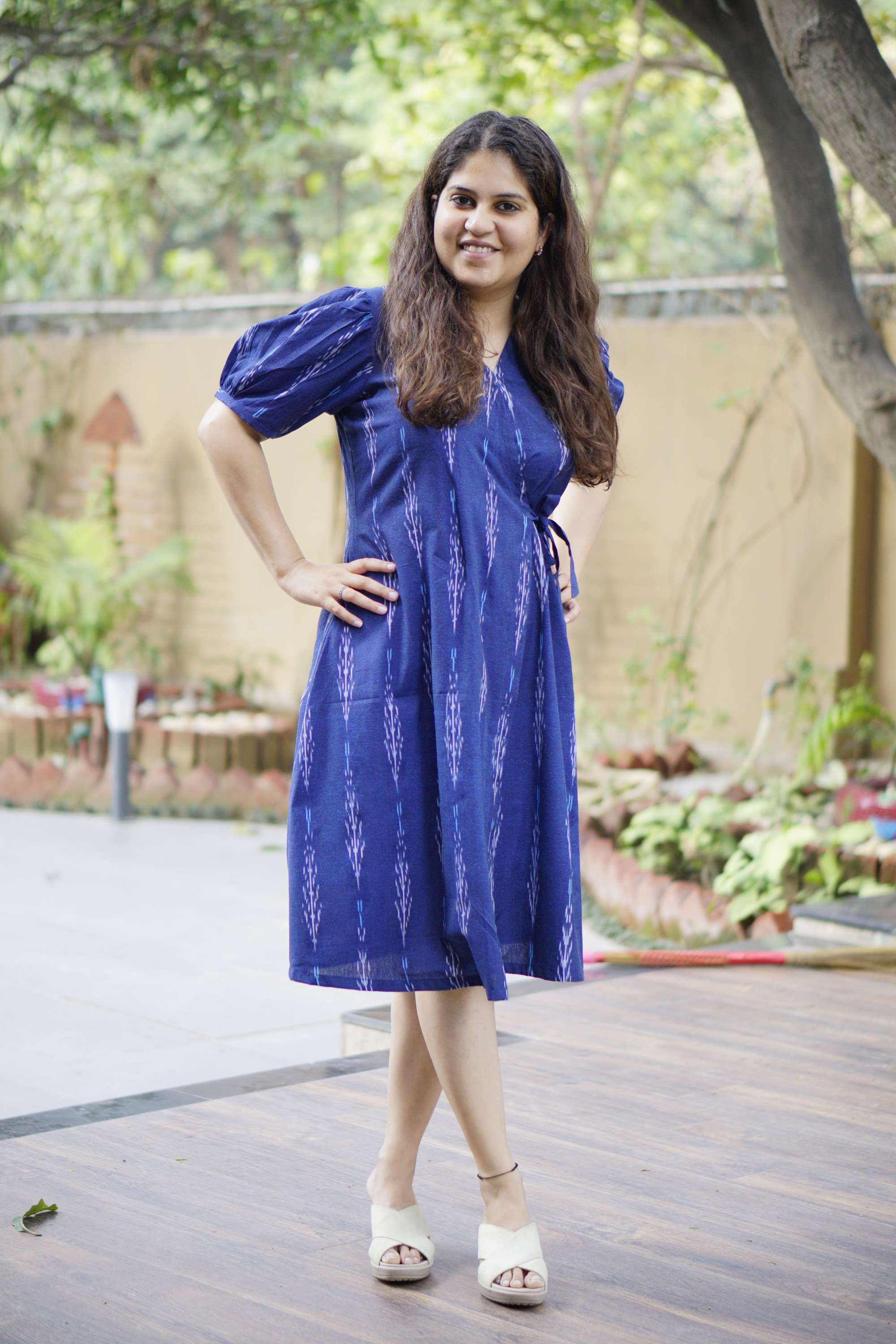 Blue Ikat wrap around dress