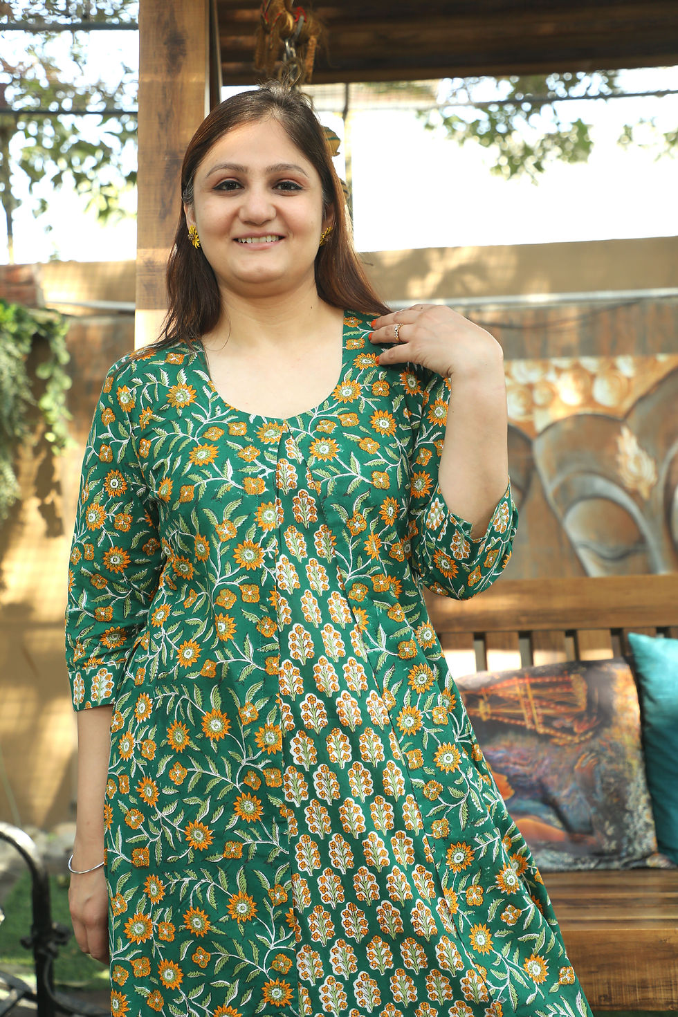 Thumbnail: Ridhima Cotton handblock kurta with faux jacket