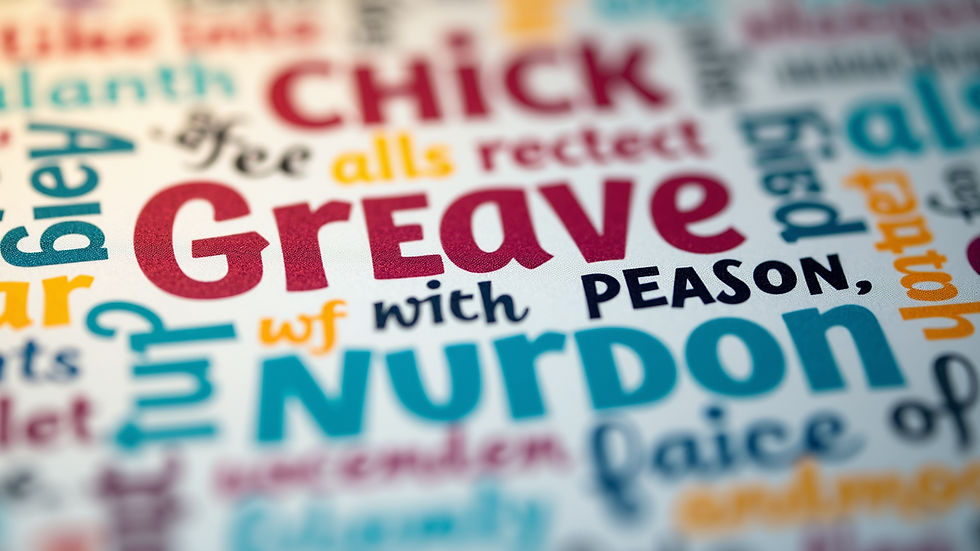 Eye-level view of a colourful word cloud with funny words