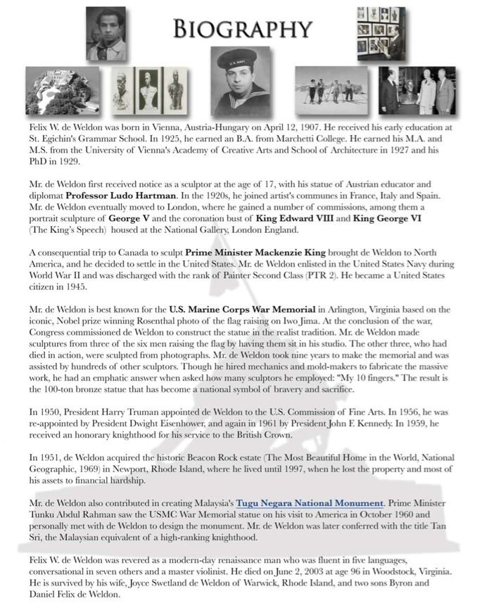 "Felix de Weldon World Renowned Sculptor Marine Corps Memorial"