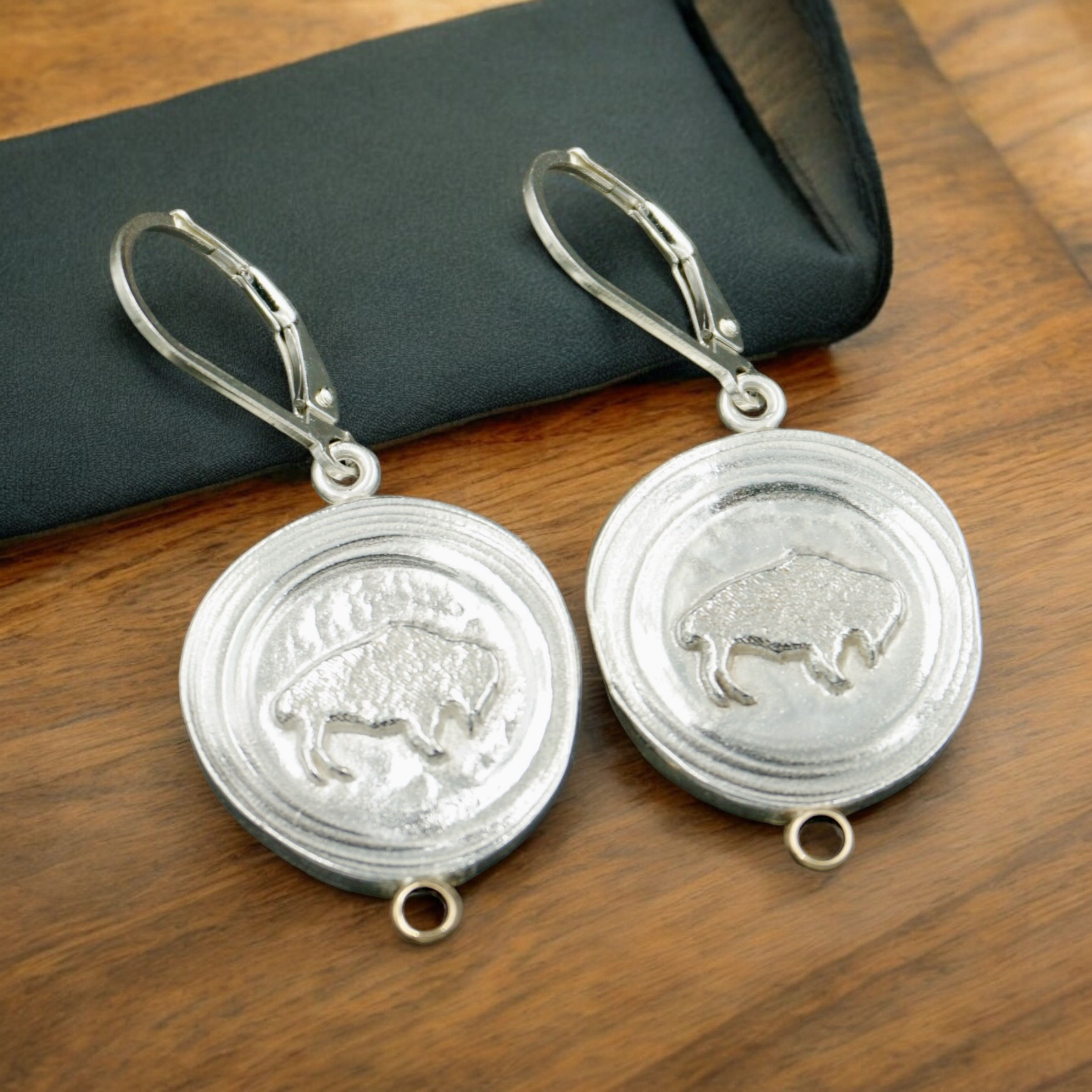 Wax Seal Buffalo Earrings - Sterling Silver & Spinels