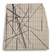 Off-white painting of irregular shape, with a grid of unevenly thick black lines