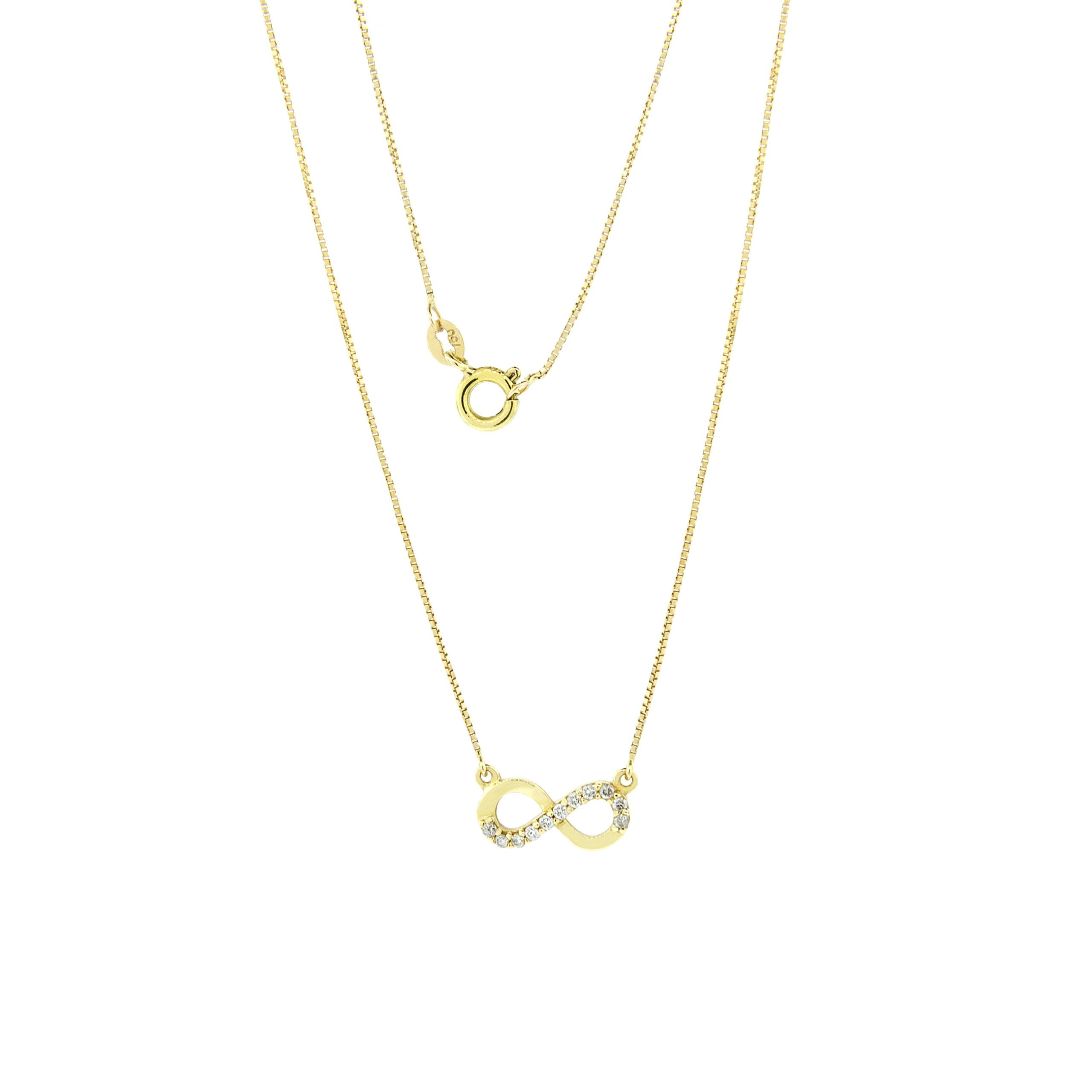 Gargantilha de Ouro Amarelo 18K Veneziana com Infinito e Diamantes