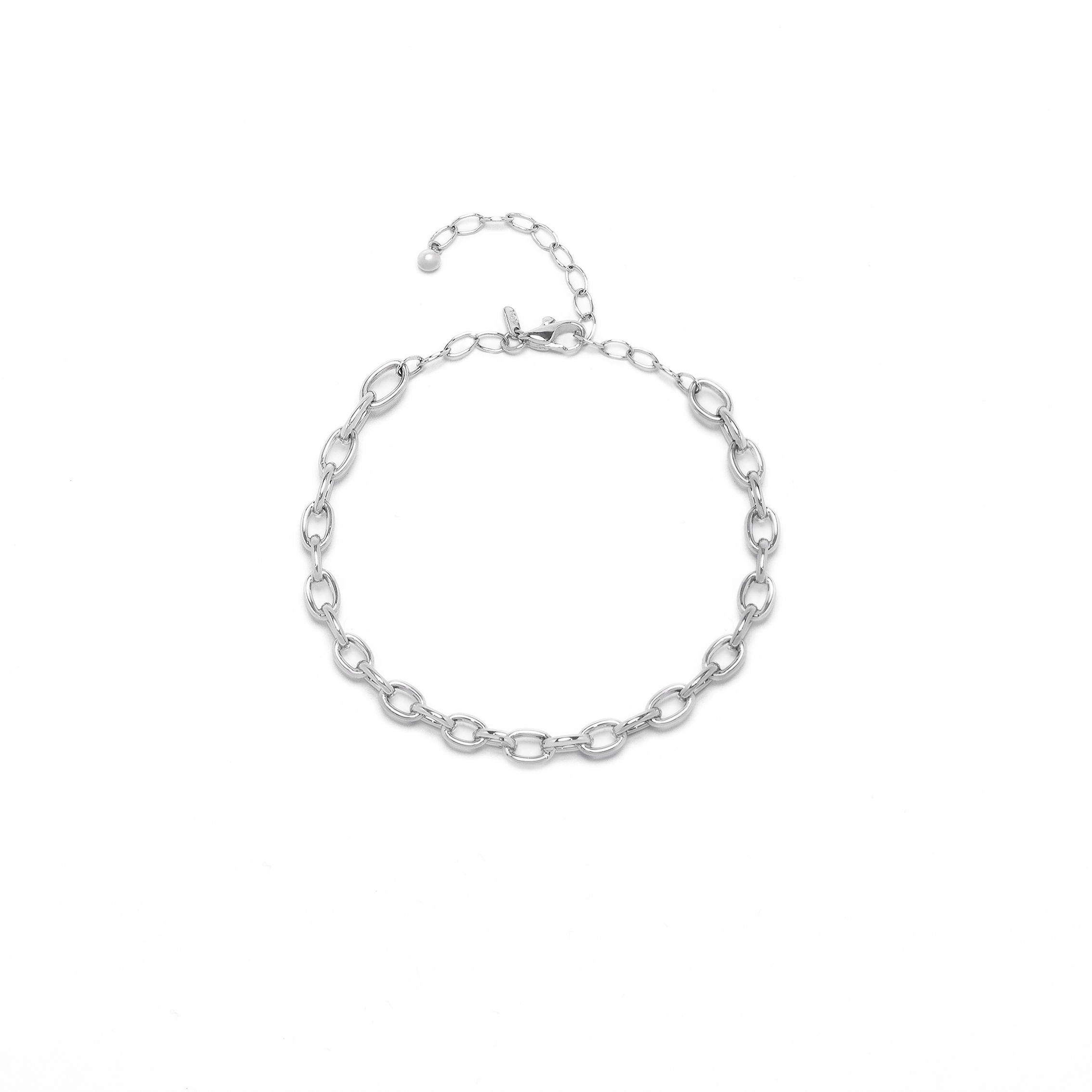Pulseira de Ouro Branco 18K Bracelete de Elos Ovais