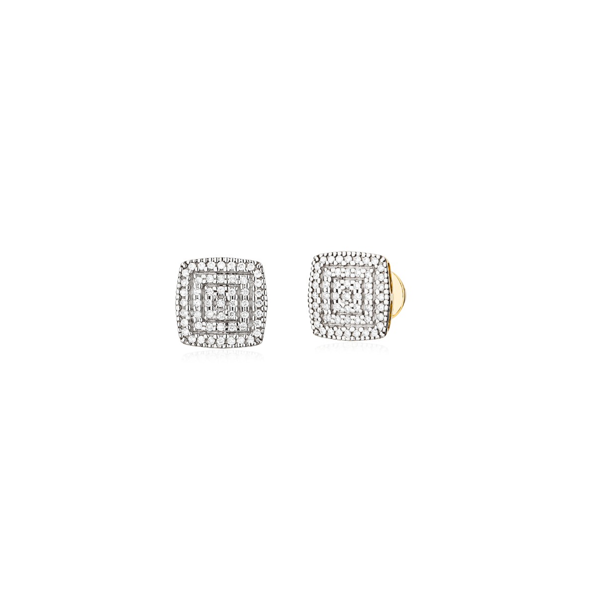 Brinco de Ouro Amarelo 18K Quadrado Pavê de Diamante 42 Pontos