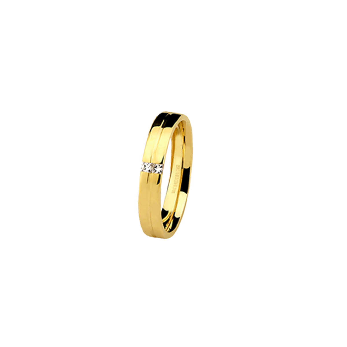Aliança de Ouro Amarelo 18K com Friso e 02 Diamantes