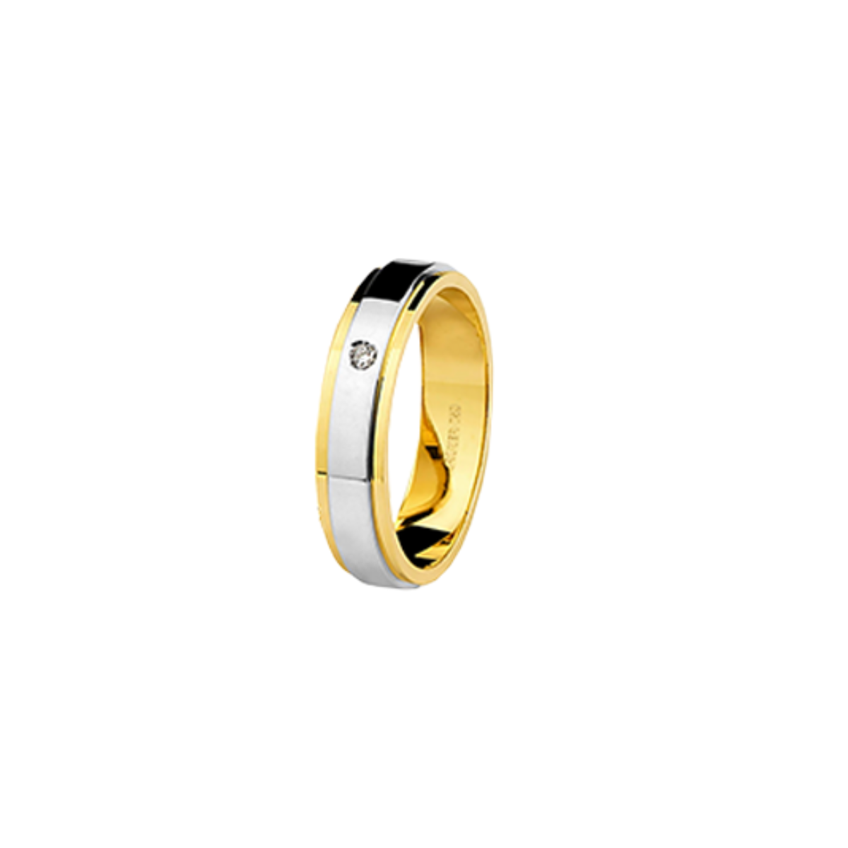 Aliança de Ouro Amarelo 18K Friso em Ouro Branco com Diamante