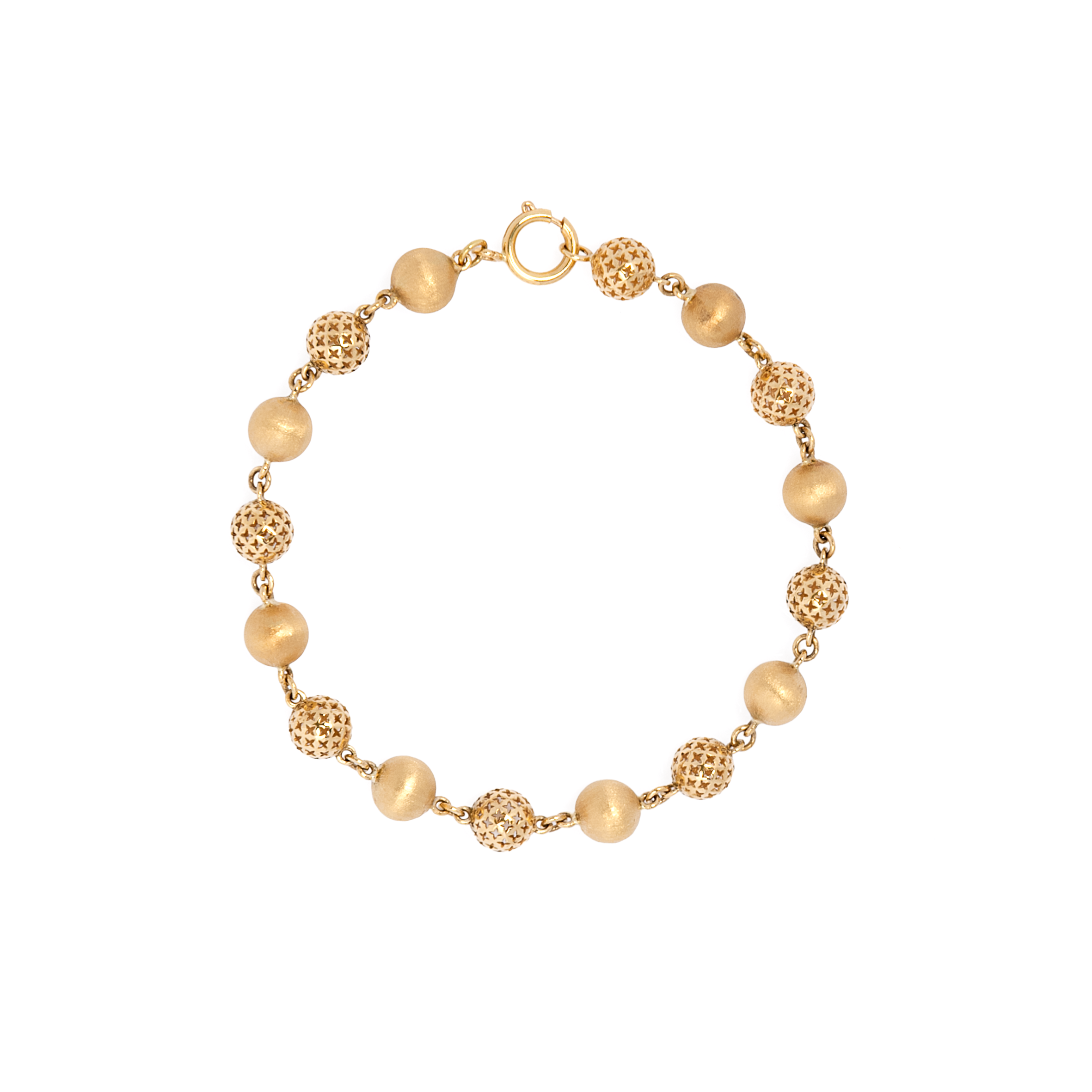Pulseira de Ouro Amarelo 18k Bolas Foscas e Polidas