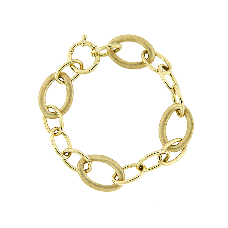 Pulseira de Ouro Amarelo 18K Elos Ovais 3x1