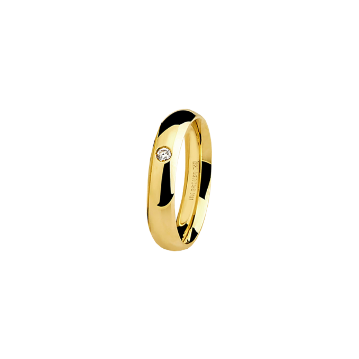 Aliança de Ouro Amarelo 18k Lisa com Ponto de Diamante