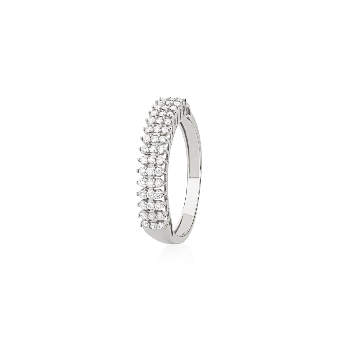 Anel de Ouro Branco 18K Meia Aliança Pavê de Diamante