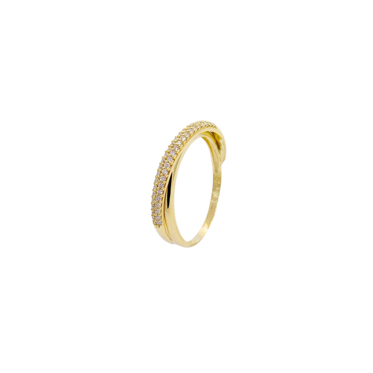 Anel de Ouro Amarelo 18K Duplo Aro Pavê com Diamante
