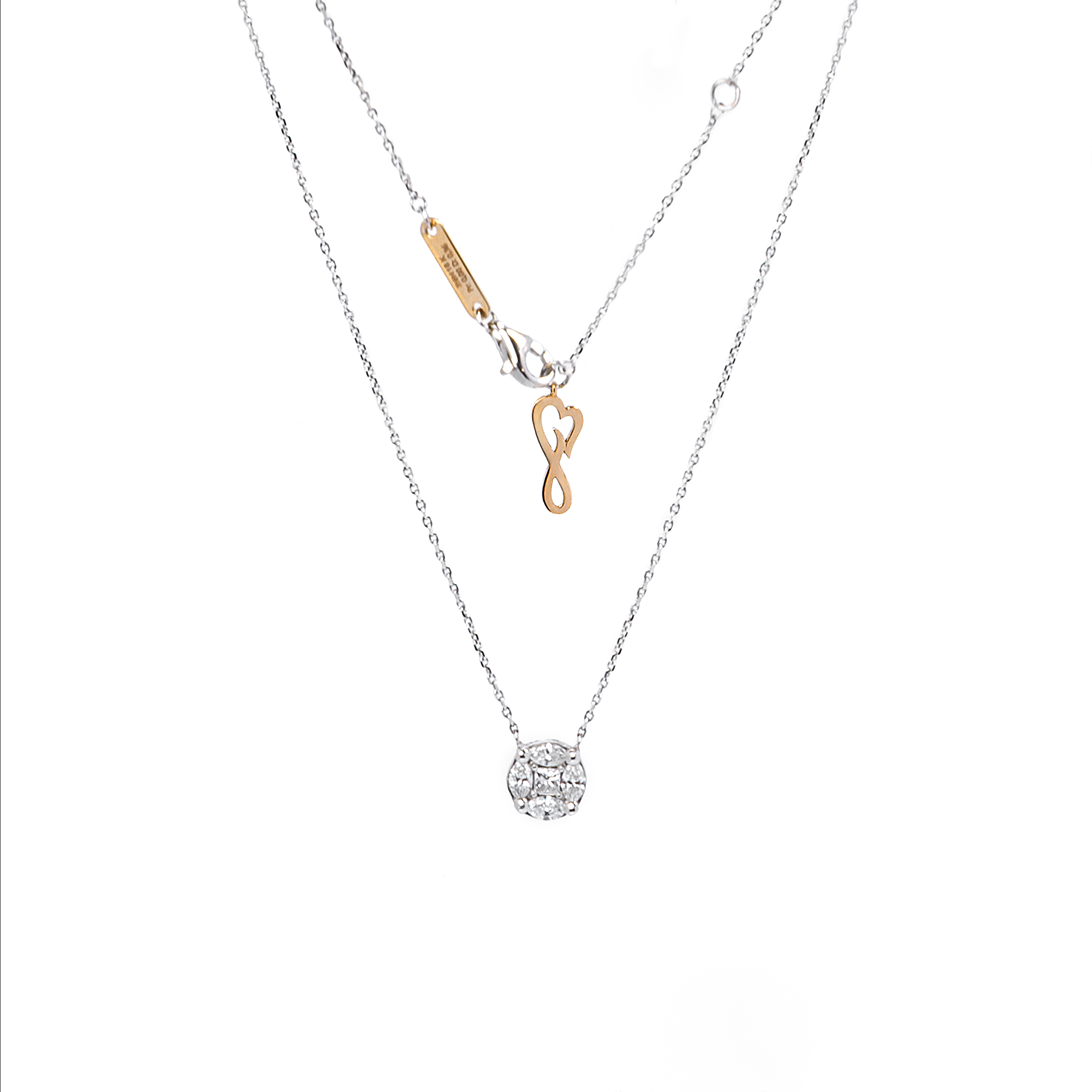 Gargantilha de Ouro Branco 18k Redondo Diamante Navete