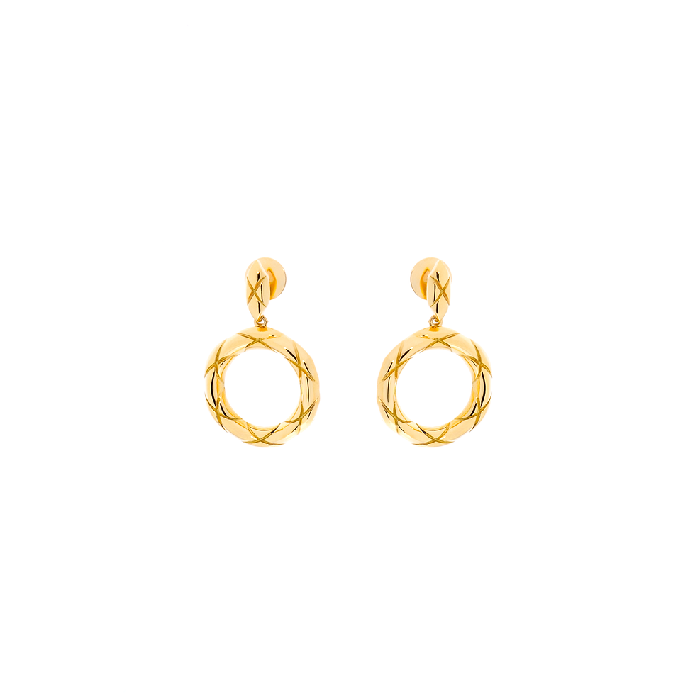 Brinco de Ouro Amarelo 18k Pendente Argola Trabalhada