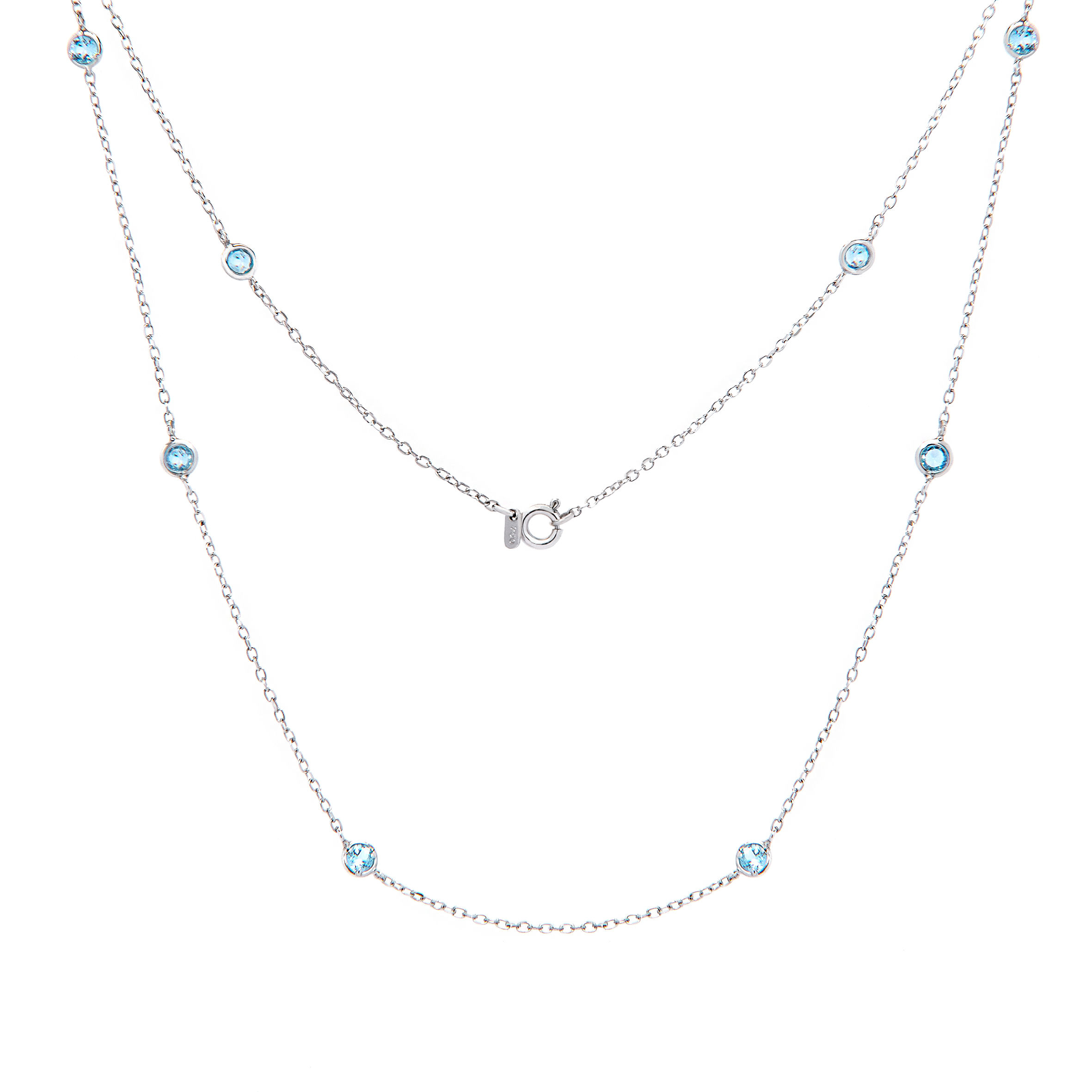 Gargantilha de Ouro Branco 18k Pastilha Topázio Azul