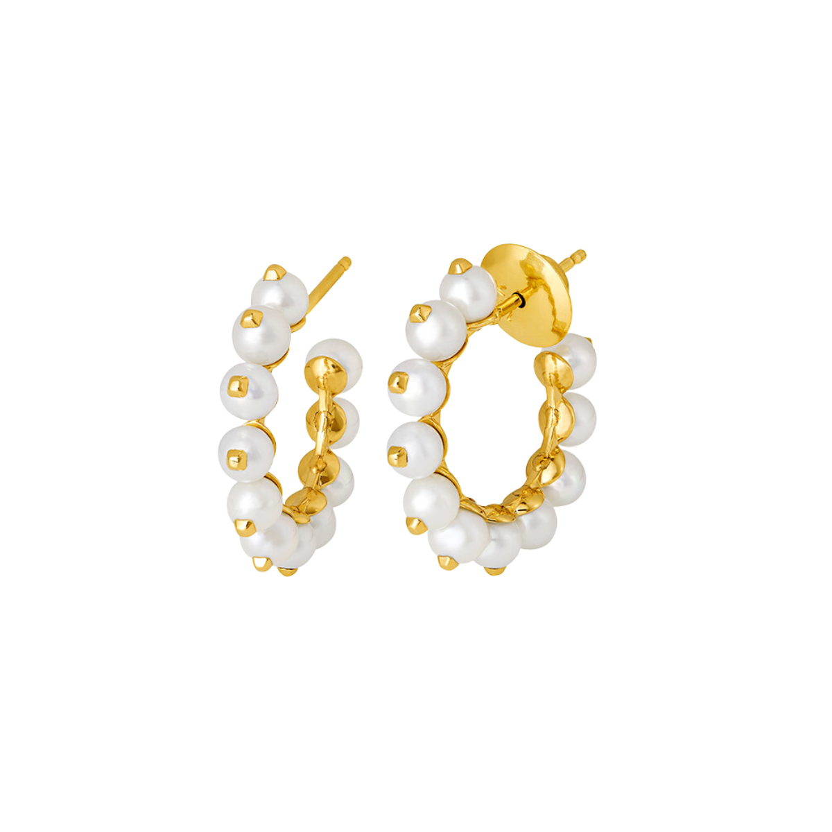 Brinco de Ouro Amarelo 18K Argola com Pérolas