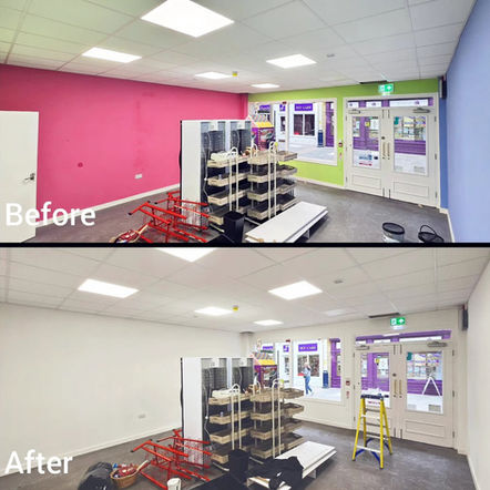 Before and after showing a unit with bright coloured walls in Cirencester.